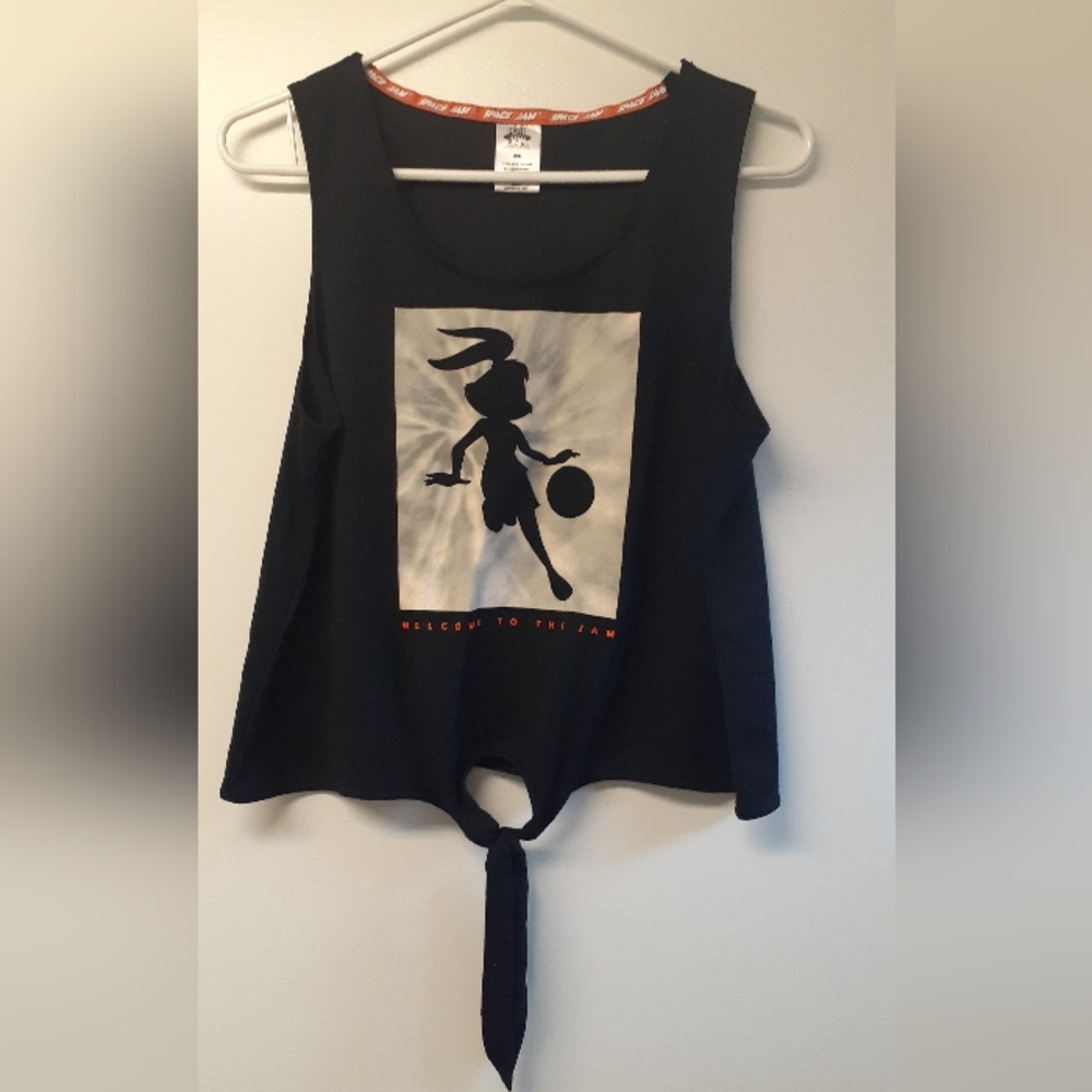 Black Graphic Space Jam Tie-Front Tank Top - size medium